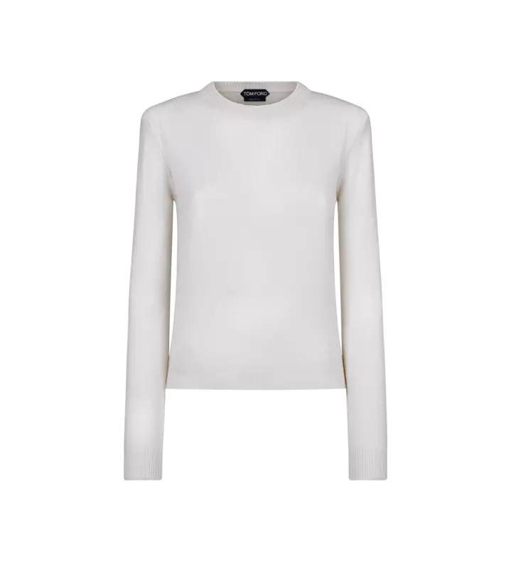 SOFT CASHMERE KNIT CREWNECK TOP WITH SHOULDER PADS online